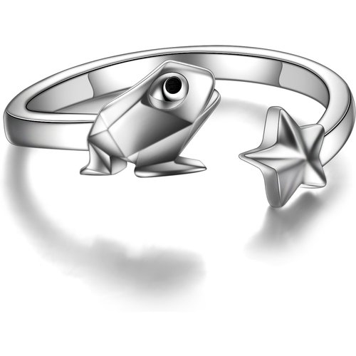 Sterling Silver Frog & Star Open Ring