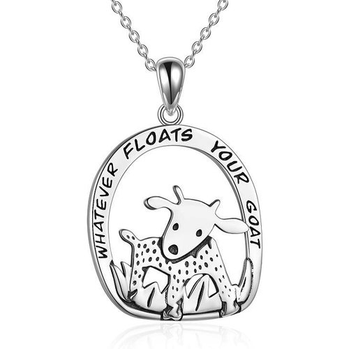 Sterling Silver Goat Pendant Necklace with Engraved Word