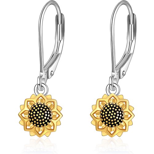 925 Sterling Silver Gold Plated Sunflower Necklace & Earrings & Ring