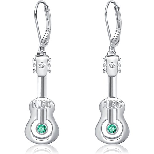 Sterling Silver Cubic Zirconia Guitar Lever-back Earrings