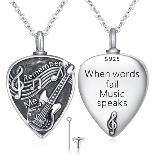 Sterling Silver Guitar Remember Me Cremation Urn Necklace for Ashes