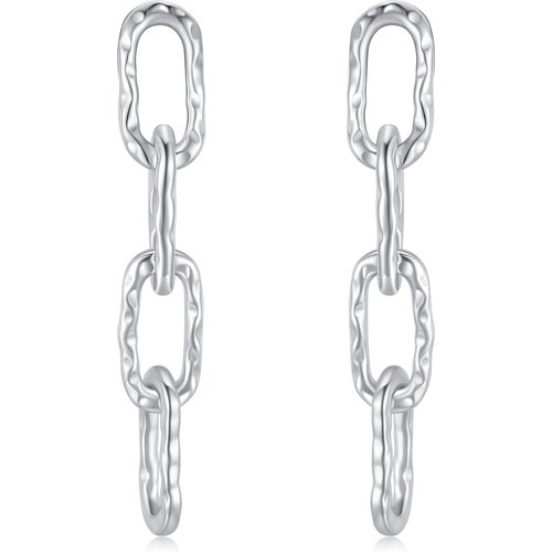 Sterling Silver Hammered Chain Link Drop Earrings for Women
