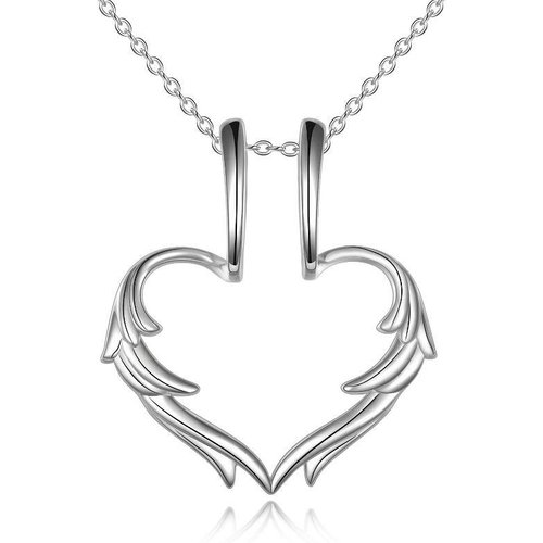 Sterling Silver Heart & Angel Wing Ring Holder Pendant Necklace