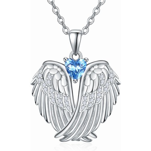 Sterling Silver Cubic Zirconia Heart Angel Wings Pendant Necklace
