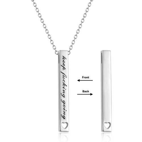 Sterling Silver Heart Bar Necklace with Engraved Word