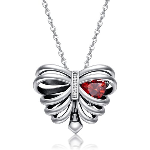 Sterling Silver Heart Cubic Zirconia Butterfly & Skeleton Pendant Necklace