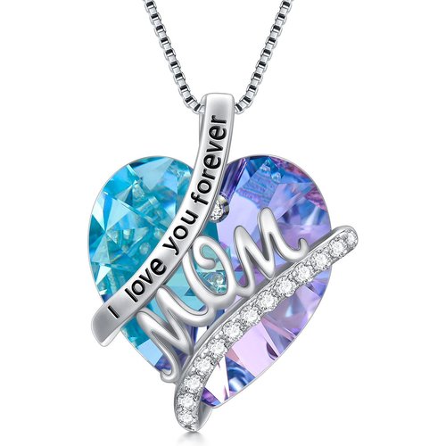 Sterling Silver Heart Crystal Engraved Box Chain Necklace for Women