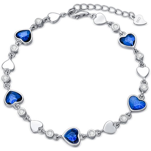 Sterling Silver Heart Crystal Cubic Zirconia Chain Bracelet For Women