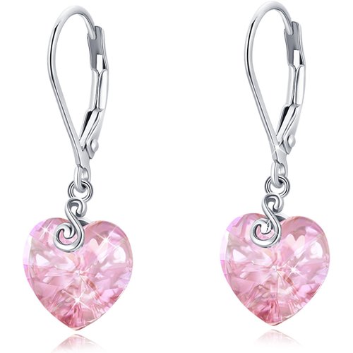 Sterling Silver Heart Crystal Drop Earrings For Women