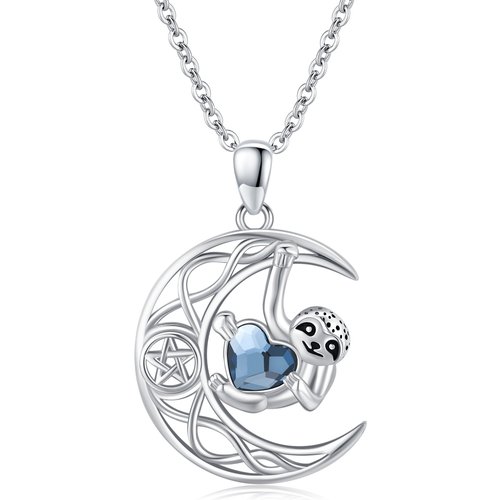 Sterling Silver Heart Crystal Sloth Pendant Necklace