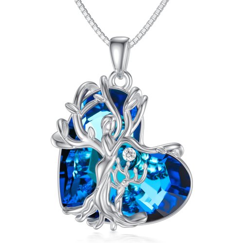 Sterling Silver Heart Crystal Tree Of Life Pendant Necklace For Grandmother Mother Daughter