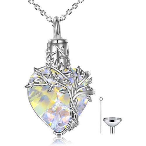 Sterling Silver Heart Crystal Tree Of Life Urn Necklace For Ashes