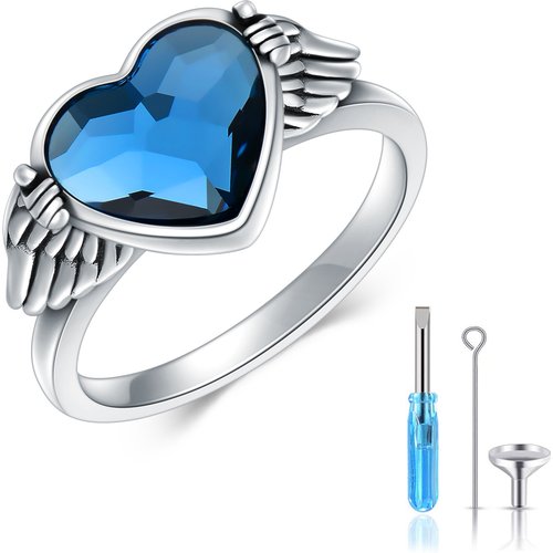 Sterling Silver Heart Crystal Urn Ring