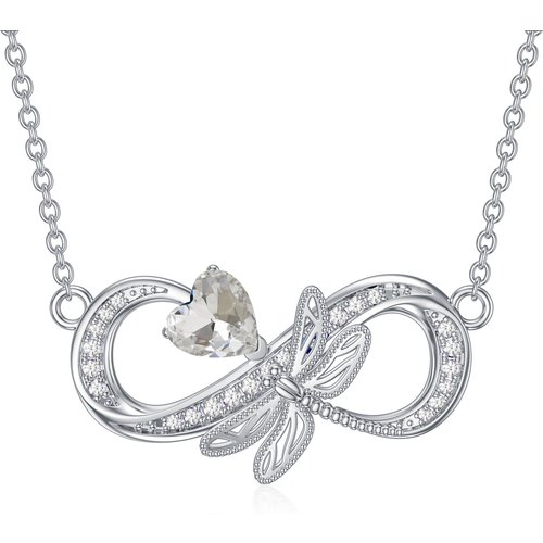Sterling Silver Heart Dragonfly Crystal Pendant Necklace