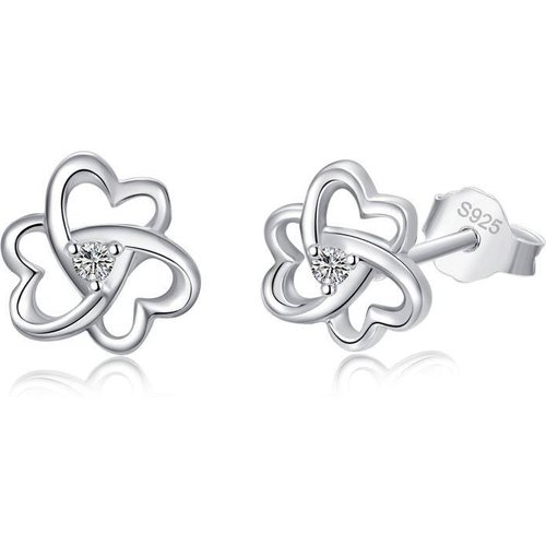 Sterling Silver triangle Cubic Zirconia Shamrock Stud Earrings for Women
