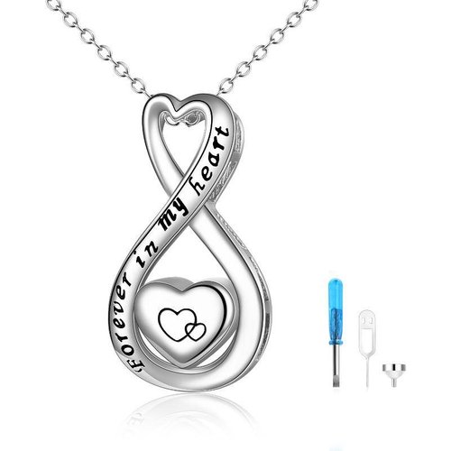 Sterling Silver Heart & Infinity Symbol Urn Necklace for Ashes with Engraved Word