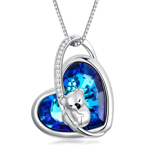 Sterling Silver Heart Koala & Mother Crystal Pendant Necklace