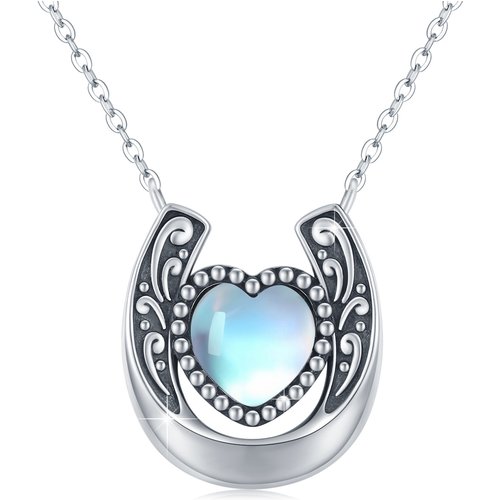Sterling Silver Heart Moonstone Horseshoe Pendant Necklace