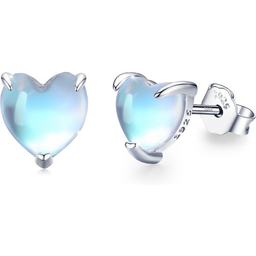 Sterling Silver Heart Moonstone Stud Earrings