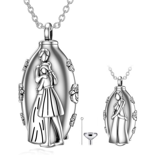 Sterling Silver Heart Mother & Daughter Urn Necklace for Ashes