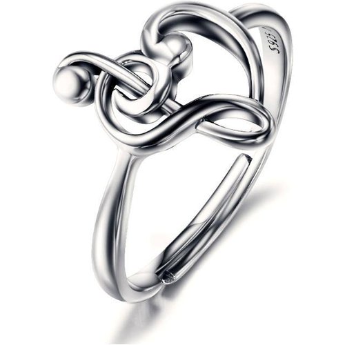 Sterling Silver Heart & Music Symbol Open Ring