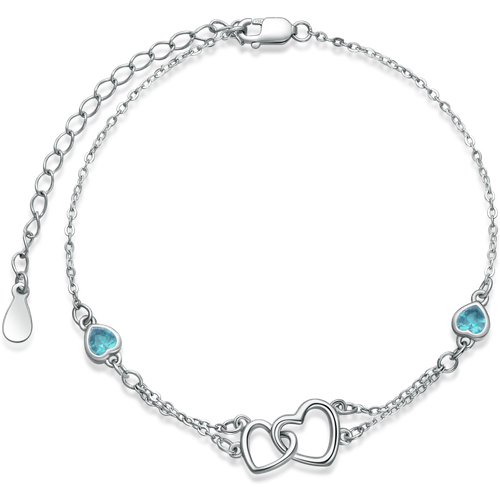 Sterling Silver Cubic Zirconia Heart With Heart Charm Bracelet
