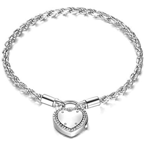 Sterling Silver Heart Charm Bracelet with Rope Chain