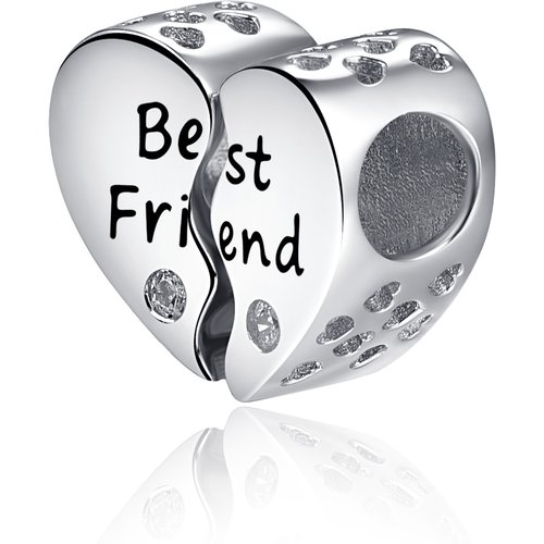 Sterling Silver Cubic Zirconia Heart Pendant Charms with Engraved Word