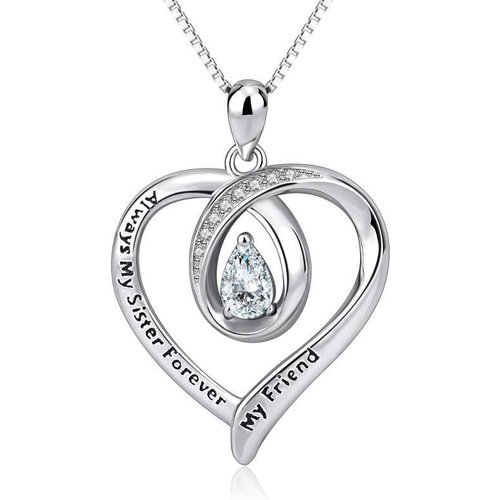 Sterling Silver Cubic Zirconia Heart Pendant Necklace with Box Chain