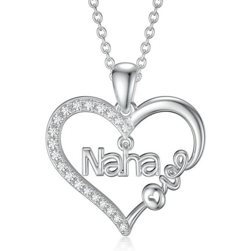 Sterling Silver Cubic Zirconia Heart Pendant Necklace Engraved Love Nana
