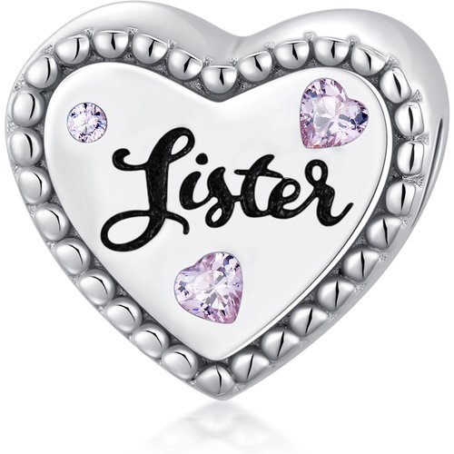 Sterling Silver Heart Cubic Zirconia Personalized Photo & Auntie Bead Charm For Grandmother Mother Sisters Auntie