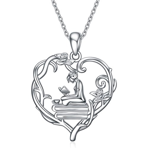 Sterling Silver Rose & Heart Pendant Necklace For Mom