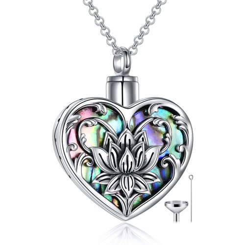 Sterling Silver Heart Abalone Shellfish Lotus Urn Necklace For Ashes