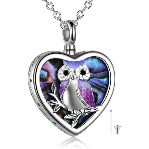 Sterling Silver Heart Abalone Shellfish Owl Urn Necklace For Ashes For Women Best Friends