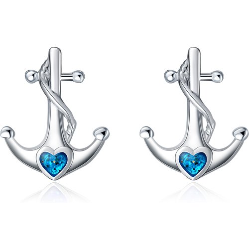 Sterling Silver Heart Cubic Zirconia Anchor Stud Earrings For Women Best Friend