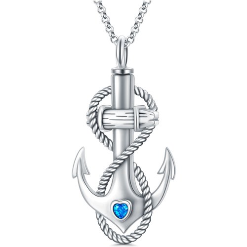 Sterling Silver Heart Shaped Cubic Zirconia Anchor Urn Necklace for Ashes