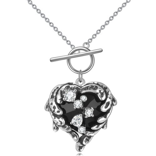 Sterling Silver Angel Wing & Heart Crystal Pendant Necklace