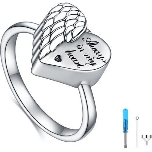 Sterling Silver Heart Shaped Angel Wings Urn Ring