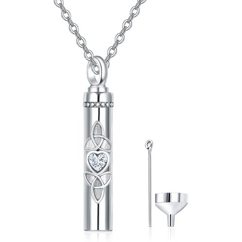 Sterling Silver Heart Cubic Zirconia Bar Celtic Knot Urn Necklace For Ashes