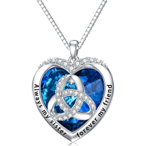 Sterling Silver Heart Crystal With Zircon Celtic Knot Pendant Necklace For Sister Women