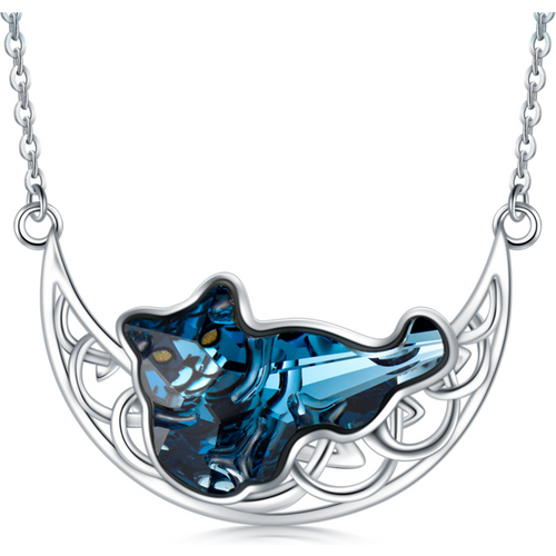 Sterling Silver Heart Crystal Cat Celtic Knot Moon Pendant Necklace For Women