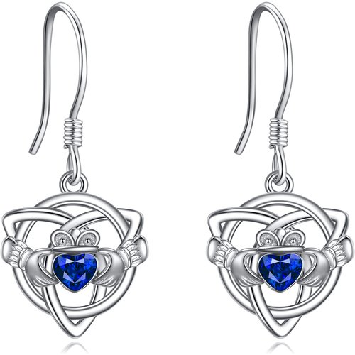 Sterling Silver Heart Crystal Celtic Knot Drop Earrings for Women