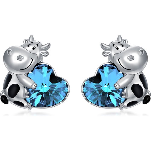 Sterling Silver Heart Crystal Cow Stud Earrings For Women Best Friends