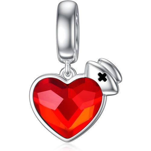 Sterling Silver Heart Crystal Dangle Charm For Women