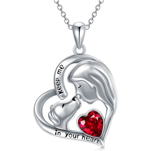 Sterling Silver Heart Crystal Dog Pendant Necklace For Women
