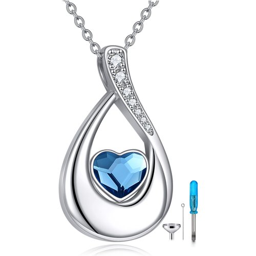 Sterling Silver Heart Shaped Crystal Drop Shape & Infinity Symbol Urn Necklace for Ashes