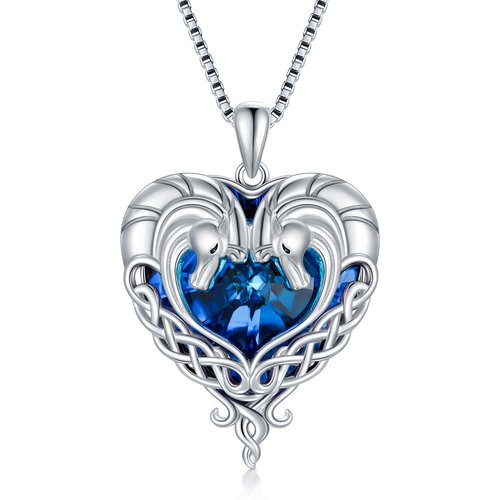 Sterling Silver Heart Shaped Crystal Horse Pendant Necklace