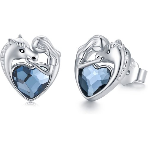 Sterling Silver Heart Crystal Horse Stud Earrings For Women