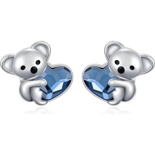 Sterling Silver Heart Shaped Crystal Koala Stud Earrings