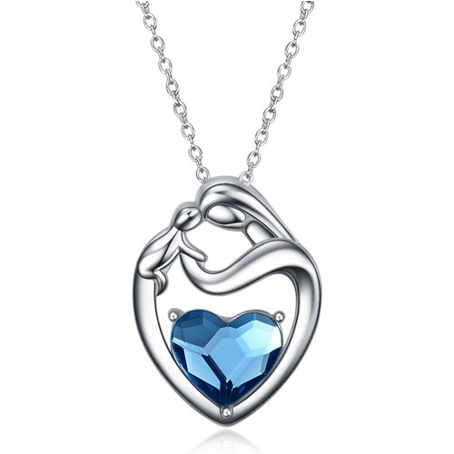 Sterling Silver Blue Crystal Heart Necklace for Women